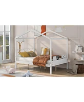 Slickblue Full-Size Wood House Bed with Built-In Storage Space for Kids' Organized Bedroom