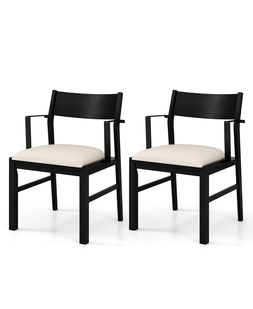 Gymax Dining Chair w/ Arms Set of 2 Modern Kitchen Chairs & Contoured Backrest Black & Cream