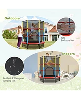 Gymax 55'' Kids Trampoline Recreational Bounce Jumper W/Safety Enclosure Net Heavy-duty