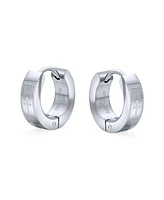 Bling Jewelry Laser Fleur de Lis Cross Hoop Earrings Silver Tone Stainless Steel