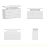 Homsee White Dresser with 9 Handleless Drawers & Led Light, Chest of Drawers with Charging Station