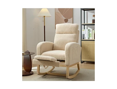 Streamdale Furniture Modern Accent Rocking Chair Rocking Chair with Solid Wood Legs, Upholstered Nursery Glider Rocker, Comfy Armchair with Side Pocke