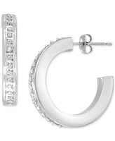 Macy's Diamond Accent Fascination C Shape Hoop Earrings in 10k White Gold (7/8")