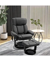 Streamdale Furniture Pu Leather Massage Recliner Chair with Ottoman 10 Point Vibration Swiveling Armchair, Black