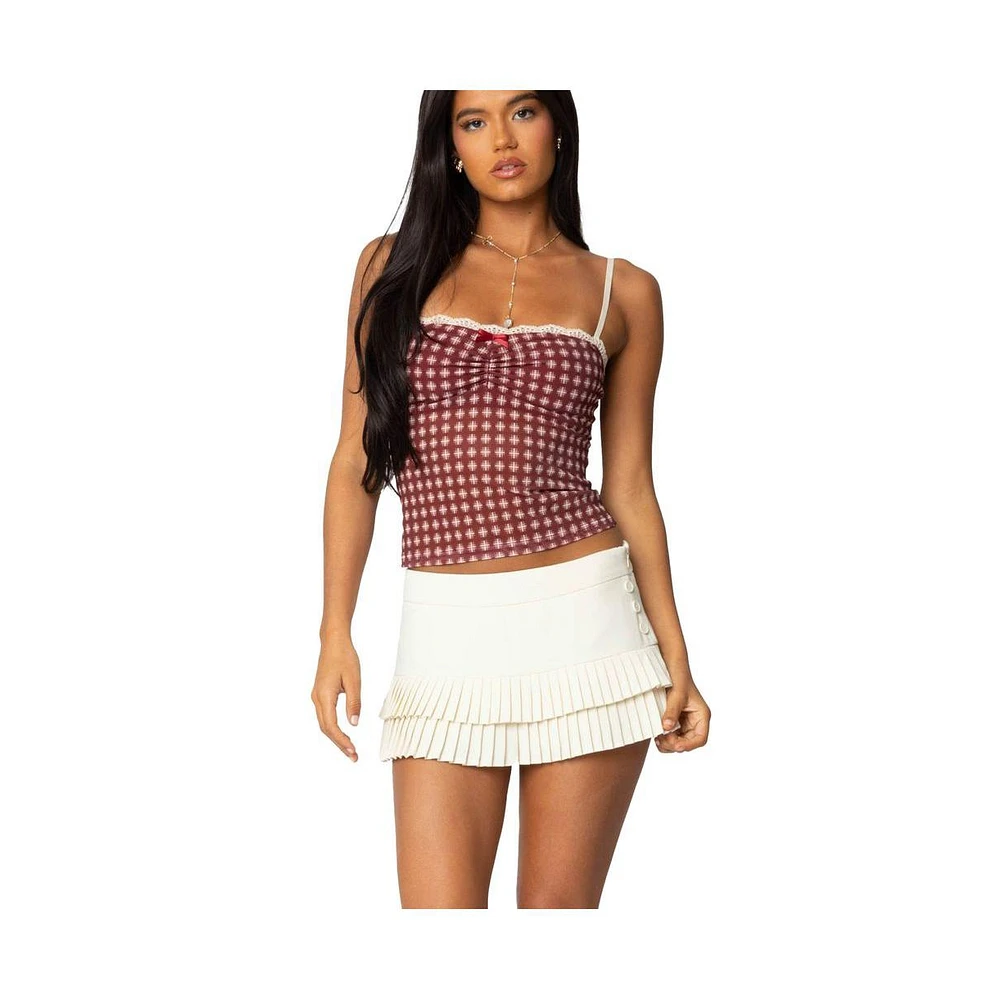 Edikted Women's Checkered Mesh Built Bra Top