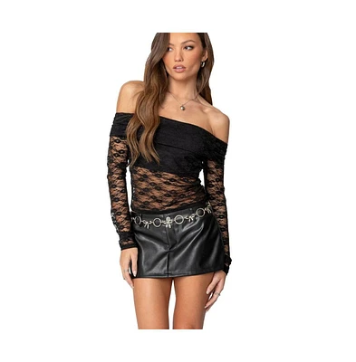 Edikted Women's Elysia fold over sheer lace top