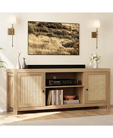 gaomon Tv Stand for 75 Inch Tv, Rattan Entertainment Center with Storage