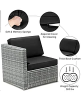 Sugift 8 Piece Wicker Sofa Rattan Dinning Set Patio Furniture with Storage Table-Black