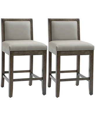 Streamdale Furniture 25.5" Counter Height Bar Stools Set of 2, Pu Leather Kitchen Stool, Upholstered Bar Chairs with Back, Wood Legs, Grey