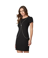 Bebe Women's T-shirt Rib Body Chain Dress, Black, Medium