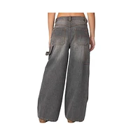 Edikted Women's Baggy Washed Low Rise Carpenter Jeans - Gray