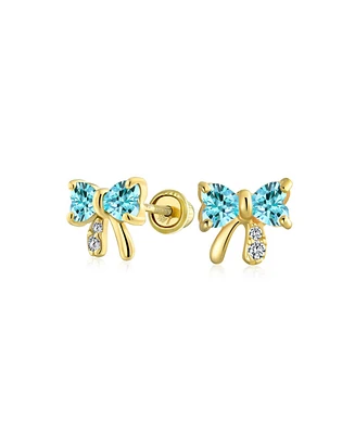 Bling Jewelry 14K Yellow Gold Small Bow Stud Earrings Cubic Zirconia