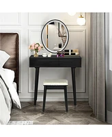 Sugift Touch Screen Vanity Makeup Table Stool Set with Lighted Mirror-Black