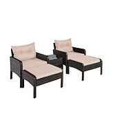 Sugift 5 Pcs Patio Rattan Wicker Sofa Furniture Set