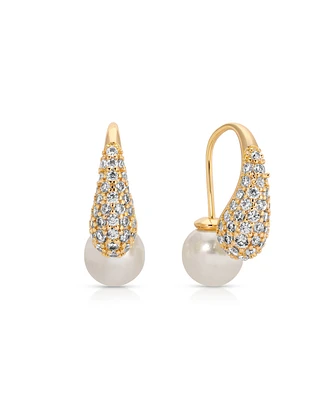 Ettika Hooked Pave and Mother of Pearl Drop Earrings