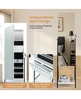 Sugift Lockable Freestanding Jewelry Organizer with Full-Length Frameless Mirror-White
