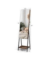 Sugift Lockable Freestanding Jewelry Organizer with Full-Length Frameless Mirror-White