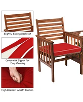 Sugift 3 pcs Outdoor Patio Table Chairs Set Acacia Wood Loveseat-Red