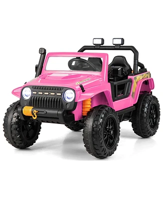 Sugift 12V Ride on Truck with Parent Remote Control and Led Lights-Pink