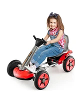Sugift Pedal Powered 4-Wheel Toy Car with Adjustable Steering Wheel and Seat-Red