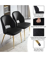 Streamdale Furniture Black Velvet Dining Chairs with Metal Legs and Hollow Back Upholstered Dining Chairs Set of 4