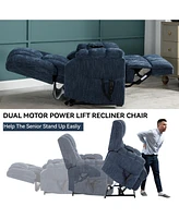 Dual Motor Heat Massage Infinite Position Up to 350 Lbs Electric Power Lift Recliners with Power-Remote, Medium-firm and Heavy Duty, Blue