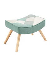 Rocking Chair with ottoman, Mid Century Fabric Rocker Chair with Wood Legs and Patchwork Linen for Livingroom Bedroom