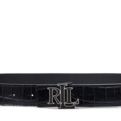 Lauren Ralph Women's Logo Reversible Croc-Embossed Belt