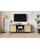 gaomon Tv Stand for 65 Inch Tv, Entainment Center with Storage Cabinets, Rattan Tv Console with Adjustable Shelf