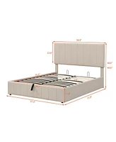 Slickblue Full size Upholstered Platform bed with a Hydraulic Storage System - Beige