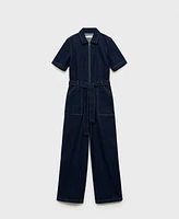 Mango Women's Belted Denim Jumpsuit