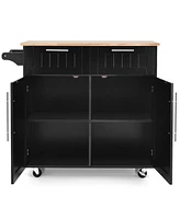 Sugift Heavy Duty Rolling Kitchen Cart with Tower Holder and Drawer-Black