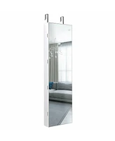 Sugift Wall and Door Mounted Mirrored Jewelry Cabinet with Lights-White