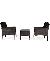 Sugift 3 Pcs Outdoor Patio Rattan Conversation Set with Seat Cushions-Black