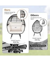 Sugift Oversized Patio Rattan Egg Lounge Chair with 4 Cushions-Brown