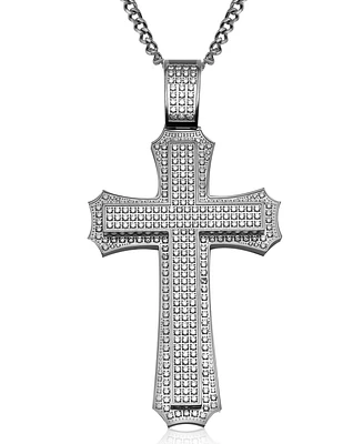 Cubic Zirconia Extra-Large Cross 24" Pendant Necklace in Stainless Steel