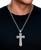 Cubic Zirconia Extra-Large Cross 24" Pendant Necklace in Stainless Steel