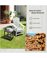 Sugift 15 Inch Patio Square Wooden Slat End Side Coffee Table for Garden-Gray