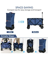 Sugift Outdoor Folding Wagon Cart with Adjustable Handle and Universal Wheels-Navy