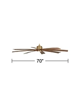 70" Defender Large Modern Indoor Outdoor Ceiling Fan 8 Blade Led Light Remote Control Soft Brass Finish Motor Brown Koa Finish Blades Bedroom Patio Li