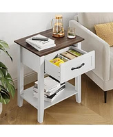 gaomon Nightstands, End Table with Drawer, Side Table for Living Room, 2 Tiers Storage Shelves Bedside Table,2pcs-White