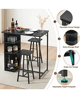 gaomon Small Bar Table and Chairs Set for 2, 3-Piece Bar Table Set with 3 Tier Storage Shelves