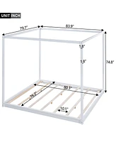 Slickblue White King Size Canopy Platform Bed with Support Legs Elegant Design for Stylish Bedrooms