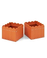 Sugift 2 Pack Square Planter Box with Drainage Gaps for for Front Porch Garden Balcony-Orange