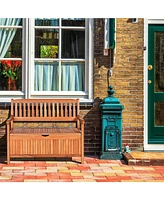 Sugift 33 Gallon Wooden Storage Bench with Liner for Patio Garden Porch