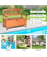 Sugift 33 Gallon Wooden Storage Bench with Liner for Patio Garden Porch
