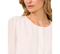 CeCe Women's Lace-Trim Button-Front Long-Sleeve Blouse