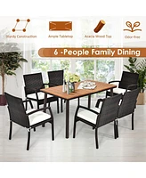 Sugift 55 Inch Patio Acacia Dining Table with Umbrella Hole