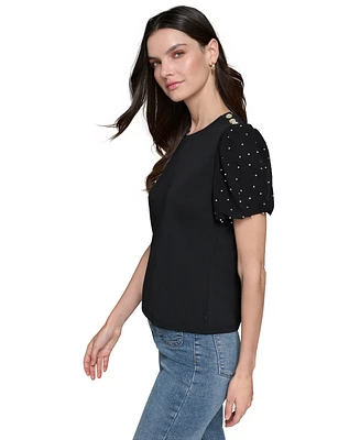 Karl Lagerfeld Paris Women's Embellished Puff Sleeve Top