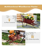 Sugift Wooden Wagon Planter with 9 Magnetic Accessories for Garden Yard-Red